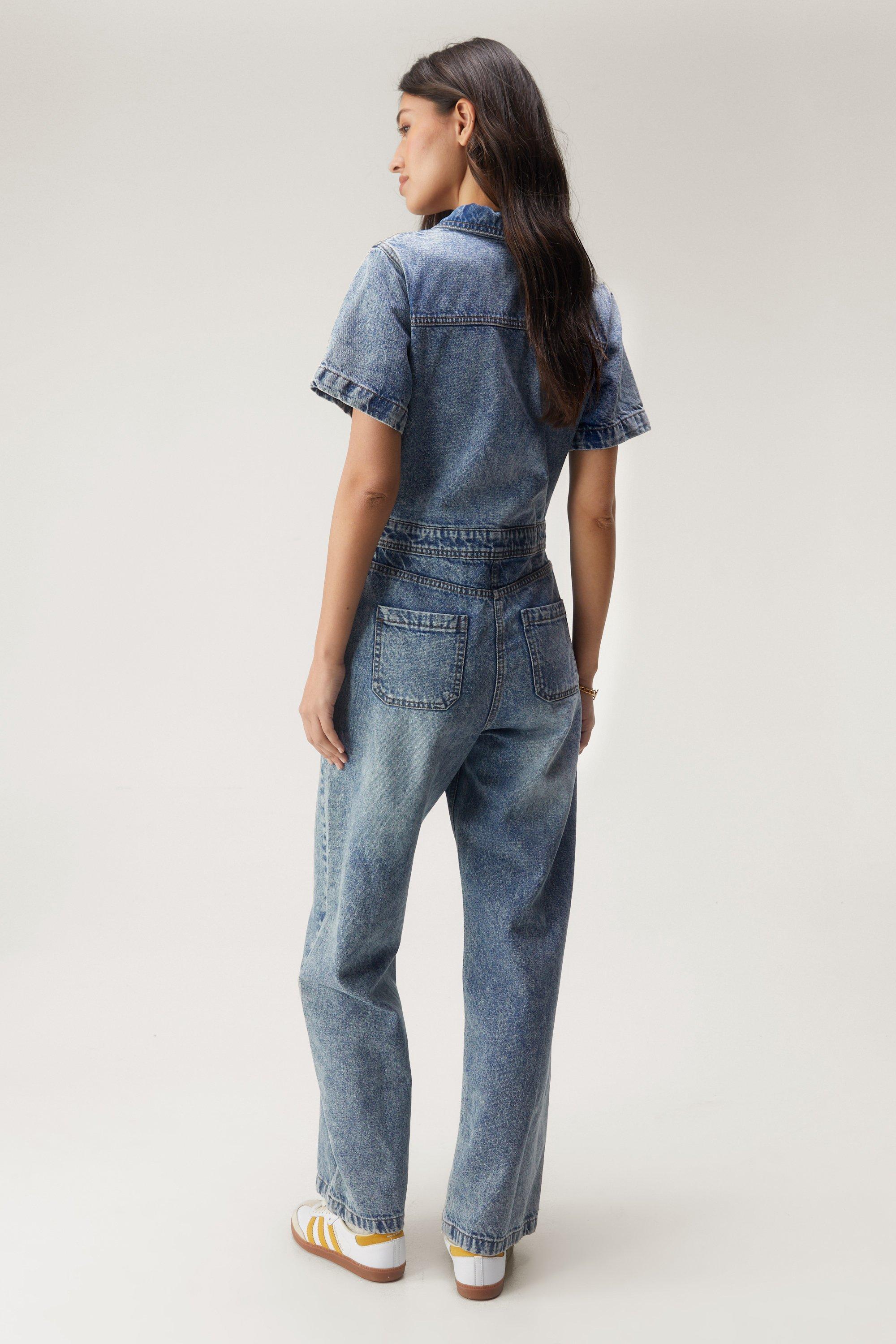 Petite store denim jumpsuit